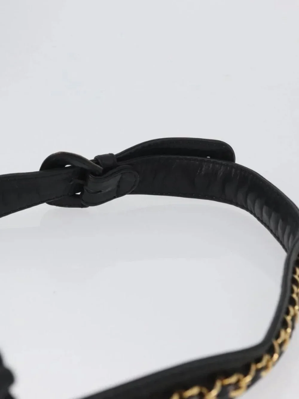 CHANEL COCO Mark Chain Waist Bag Lamb Skin Black Gold CC Auth BA11165